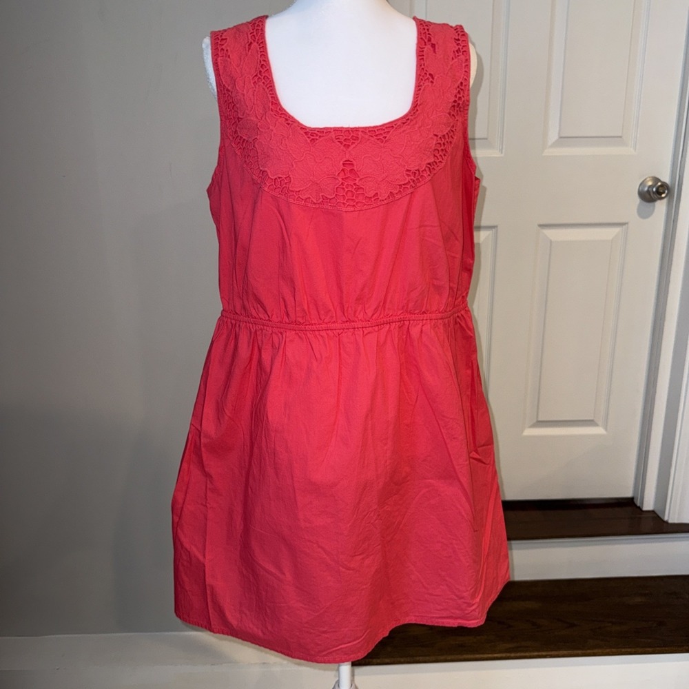 Extra Large Coral Dress Sleeveless With Pockets Embroidered 100% Cotton OP Light